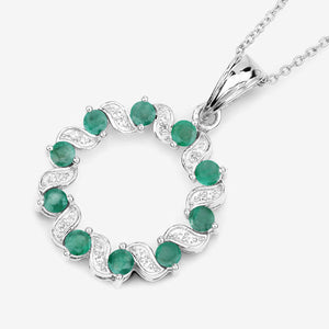 1.10 Carat Genuine Emerald and White Topaz .925 Sterling Silver Pendant