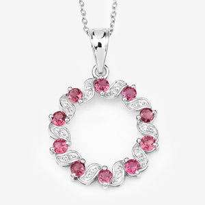 1.30 Carat Genuine Pink Tourmaline and White Topaz .925 Sterling Silver Pendant