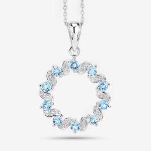 1.30 Carat Genuine Swiss Blue Topaz and White Topaz .925 Sterling Silver Pendant