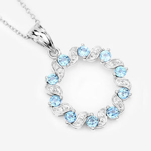 1.30 Carat Genuine Swiss Blue Topaz and White Topaz .925 Sterling Silver Pendant