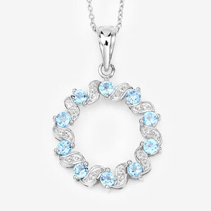 1.30 Carat Genuine Swiss Blue Topaz and White Topaz .925 Sterling Silver Pendant