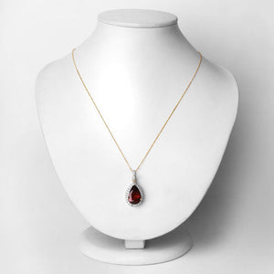 3.29 Carat Genuine Rhodolite and White Diamond 14K Yellow Gold Pendant