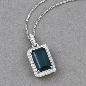 3.55 Carat Genuine Green Tourmaline and White Diamond 14K White Gold Pendant