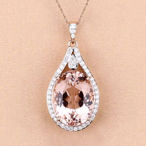 9.31 Carat Genuine Morganite and White Diamond 14K Rose Gold Pendant