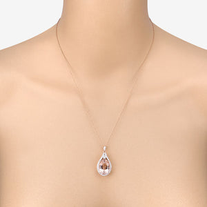 9.31 Carat Genuine Morganite and White Diamond 14K Rose Gold Pendant