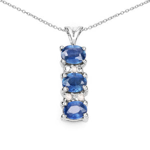 0.64 Carat Genuine Blue Sapphire and White Diamond .925 Sterling Silver Pendant