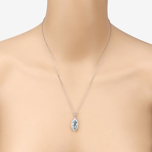 2.55 Carat Genuine Aquamarine and White Diamond 14K White Gold Pendant