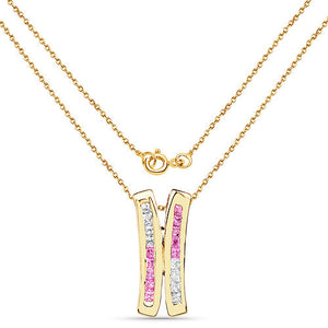 14K Yellow Gold Plated 1.08 Carat Genuine Pink Sapphire and White Sapphire .925 Sterling Silver Pendant