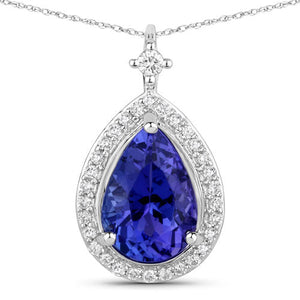 2.20 Carat Genuine Tanzanite and White Diamond 14K White Gold Pendant