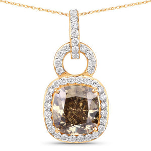 IGI Certified 2.50 Carat Genuine Brown Diamond Center and 0.31cttw White Diamond 18K Yellow Gold Pendant (2.81cttw)