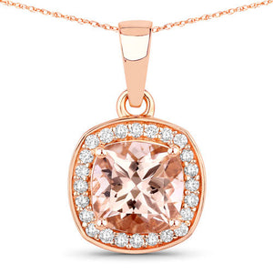1.36 Carat Genuine Morganite and White Diamond 14K Rose Gold Pendant