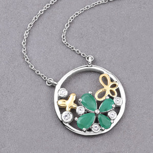 1.35 Carat Genuine Emerald and White Topaz .925 Sterling Silver Pendant