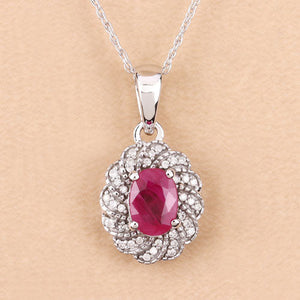 0.95 Carat Genuine Ruby and White Diamond 10K White Gold Pendant