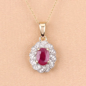 0.95 Carat Genuine Ruby and White Diamond 10K Yellow Gold Pendant