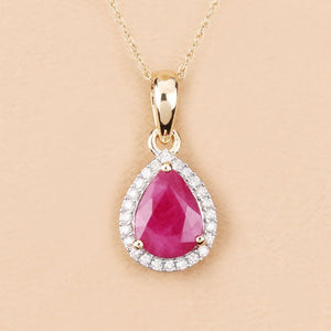 1.55 Carat Genuine Ruby and White Diamond 10K Yellow Gold Pendant