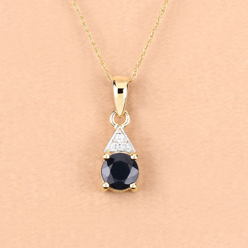 0.88 Carat Genuine Blue Sapphire and White Diamond 10K Yellow Gold Pendant