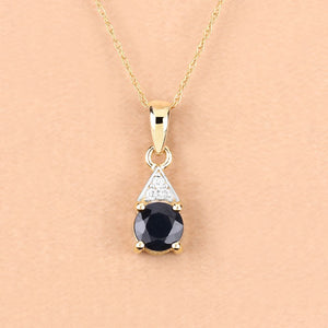 0.88 Carat Genuine Blue Sapphire and White Diamond 10K Yellow Gold Pendant