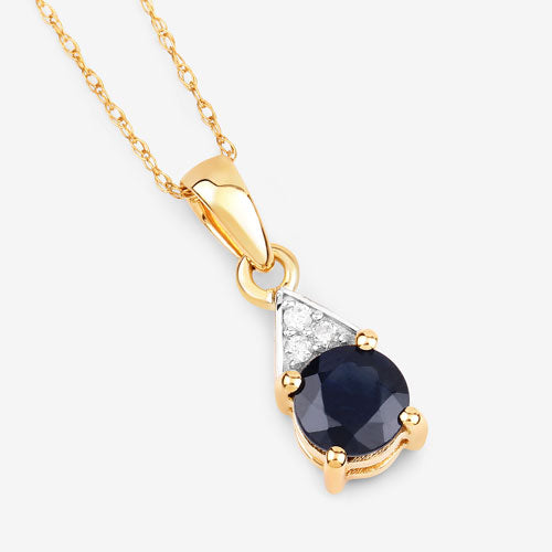 0.88 Carat Genuine Blue Sapphire and White Diamond 10K Yellow Gold Pendant