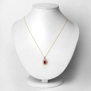 1.55 Carat Genuine Ruby and White Diamond 14K Yellow Gold Pendant
