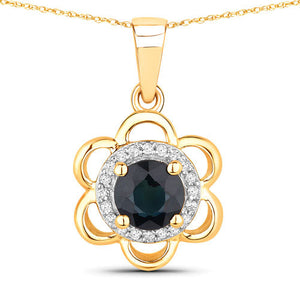 0.94 Carat Genuine Blue Sapphire and White Diamond 14K Yellow Gold Pendant
