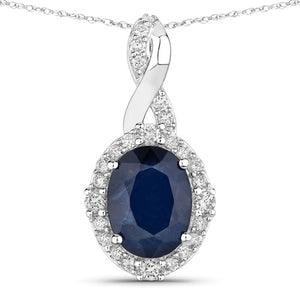 1.72 Carat Genuine Blue Sapphire and White Diamond 14K White Gold Pendant