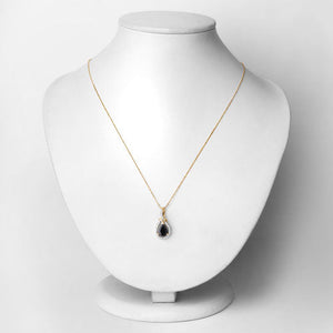 1.48 Carat Genuine Blue Sapphire and White Diamond 14K Yellow Gold Pendant