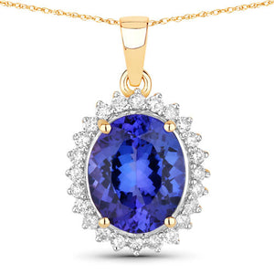 4.68 Carat Genuine Tanzanite and White Diamond 14K Yellow Gold Pendant