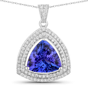 3.93 Carat Genuine Tanzanite and White Diamond 14K White Gold Pendant