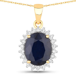 4.63 Carat Genuine Blue Sapphire and White Diamond 14K Yellow Gold Pendant