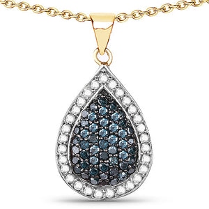 14K Yellow Gold Plated 0.81 Carat Genuine Blue Diamond and White Diamond .925 Sterling Silver Pendant