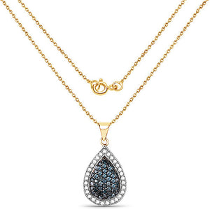 14K Yellow Gold Plated 0.81 Carat Genuine Blue Diamond and White Diamond .925 Sterling Silver Pendant