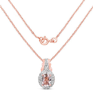 14K Rose Gold Plated 0.73 Carat Genuine Morganite & White Topaz .925 Sterling Silver Pendant