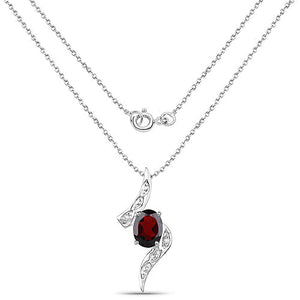 2.02 Carat Genuine Garnet and White Diamond .925 Sterling Silver Pendant