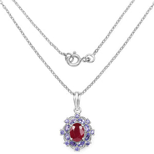 3.22 Carat Genuine Glass Filled Ruby & Tanzanite .925 Sterling Silver Pendant