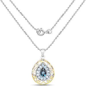 18K Yellow Gold Plated 4.44 Carat Genuine London Blue Topaz and Blue Topaz .925 Sterling Silver Pendant