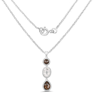 12.14 Carat Genuine Crystal Quartz & Smoky Quartz .925 Sterling Silver Pendant