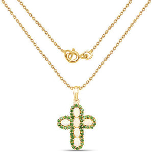 14K Yellow Gold Plated 3.11 Carat Genuine Ethiopian Opal and Chrome Diopside .925 Sterling Silver Pendant