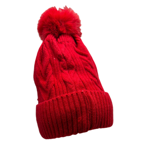 Pearl Chevron Knit Hat - Red