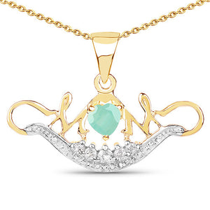 14K Yellow Gold Plated 0.62 Carat Genuine Emerald and White Topaz .925 Sterling Silver Pendant