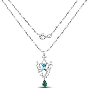 9.23 Carat Genuine Emerald and Swiss Blue Topaz .925 Sterling Silver Pendant