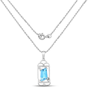 4.57 Carat Genuine Swiss Blue Topaz & White Topaz .925 Sterling Silver Pendant