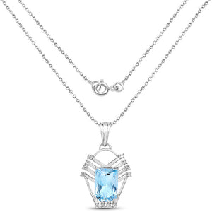 5.76 Carat Genuine Swiss Blue Topaz & White Topaz .925 Sterling Silver Pendant