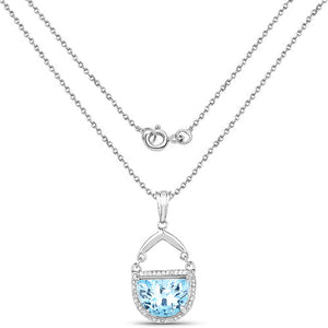 4.08 Carat Genuine Swiss Blue Topaz & White Topaz .925 Sterling Silver Pendant