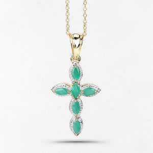 18K Yellow Gold Plated 0.84 Carat Genuine Emerald .925 Sterling Silver Pendant