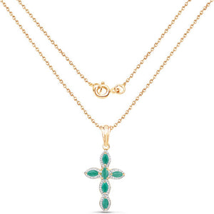 18K Yellow Gold Plated 0.84 Carat Genuine Emerald .925 Sterling Silver Pendant