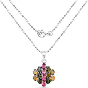 4.34 Carat Genuine Pink Tourmaline, Green Tourmaline & Brown Tourmaline .925 Sterling Silver Pendant