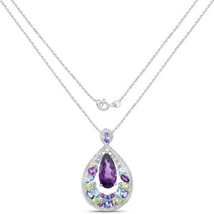 6.40 Carat Genuine Multi Stones .925 Sterling Silver Pendant