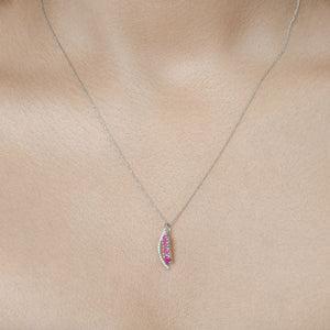 0.43 Carat Genuine Ruby and White Diamond 14K White Gold Pendant