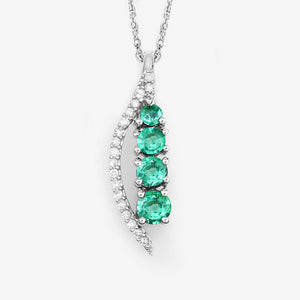 0.34 Carat Genuine Zambian Emerald and White Diamond 14K White Gold Pendant