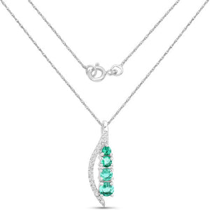 0.34 Carat Genuine Zambian Emerald and White Diamond 14K White Gold Pendant